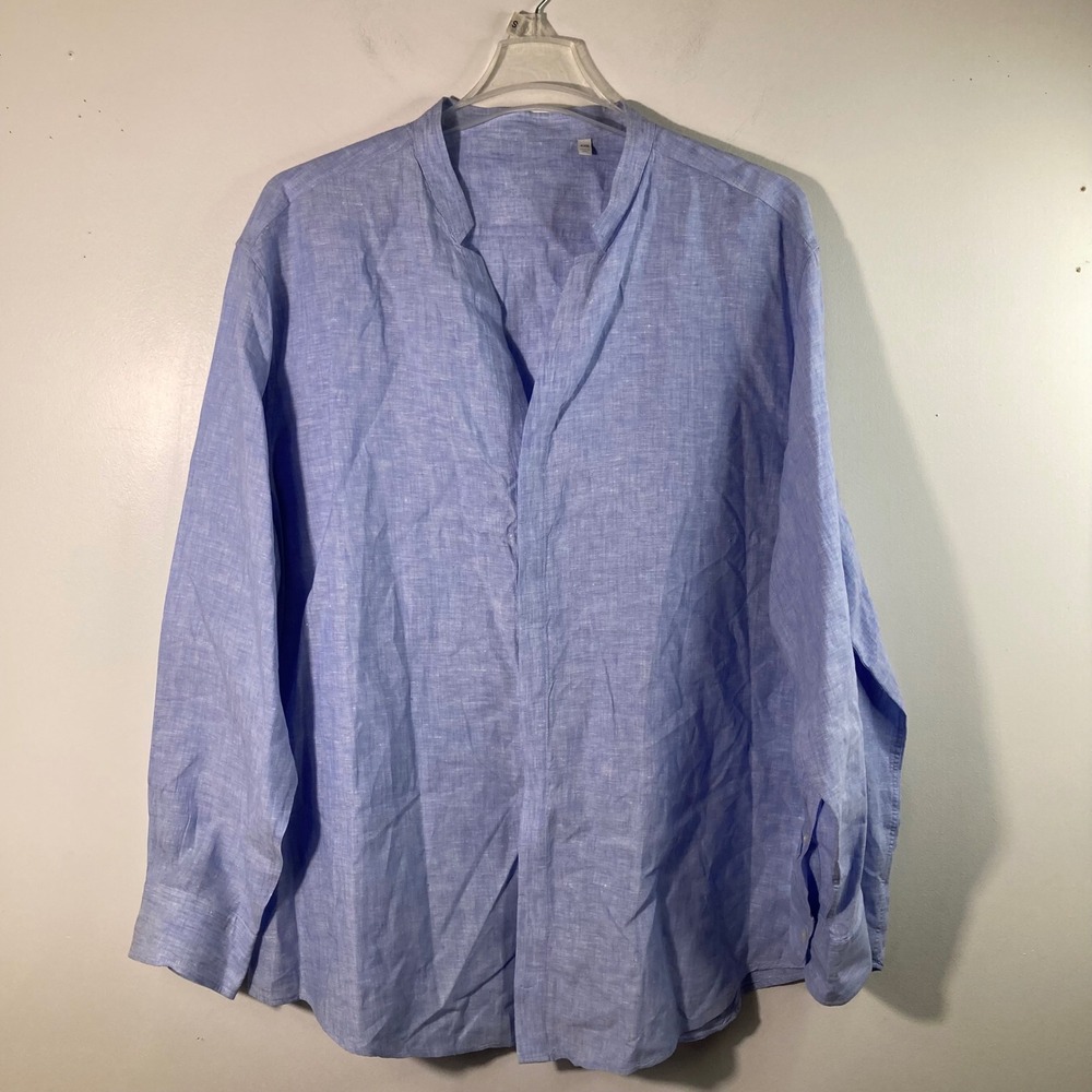 Mens Dillards Linen Buttun Tunic‎ Shirts Lt Blue Roll Tab Sleeve Flaw 4XB